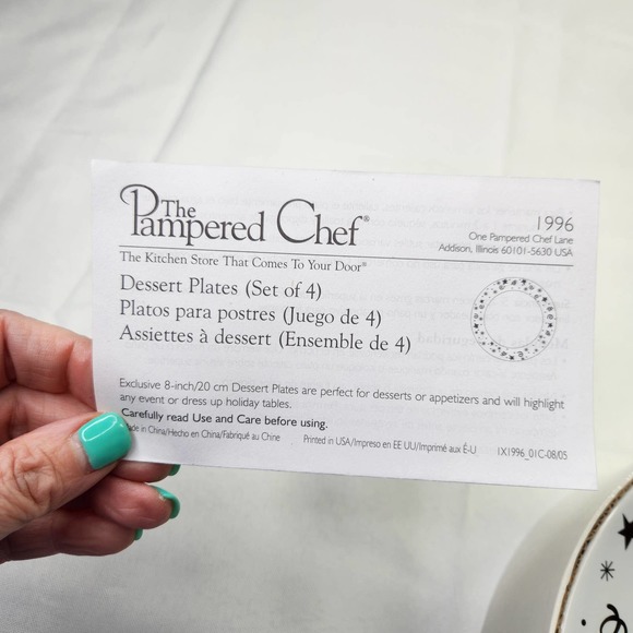 The Pampered Chef White Gold Celebration Party 8” Dessert Plates Set of 4 - Picture 5 of 12